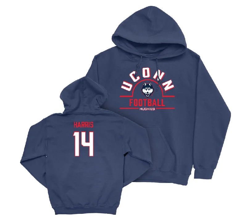 UConn Football Arch Navy Hoodie - Nick Harris | #14