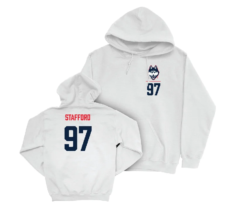 UConn Football Logo White Hoodie - Jelani Stafford | #97