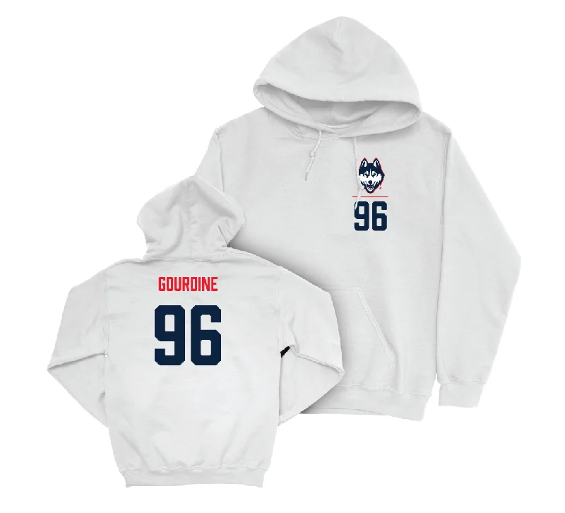 UConn Football Logo White Hoodie - Dal'mont Gourdine | #96