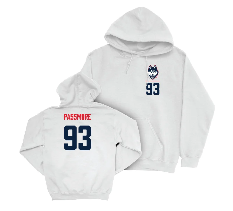 UConn Football Logo White Hoodie - Timothy Passmore | #93