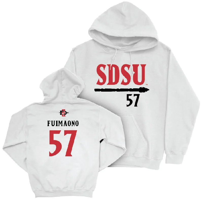 SDSU Football White Staple Hoodie   - Saipale Fuimaono