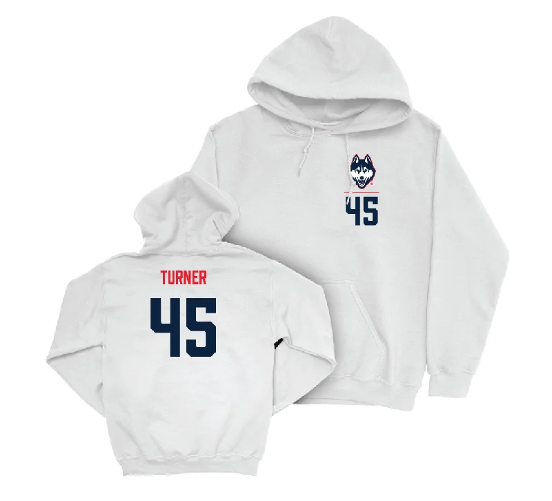 UConn Football Logo White Hoodie - Seth Turner | #45