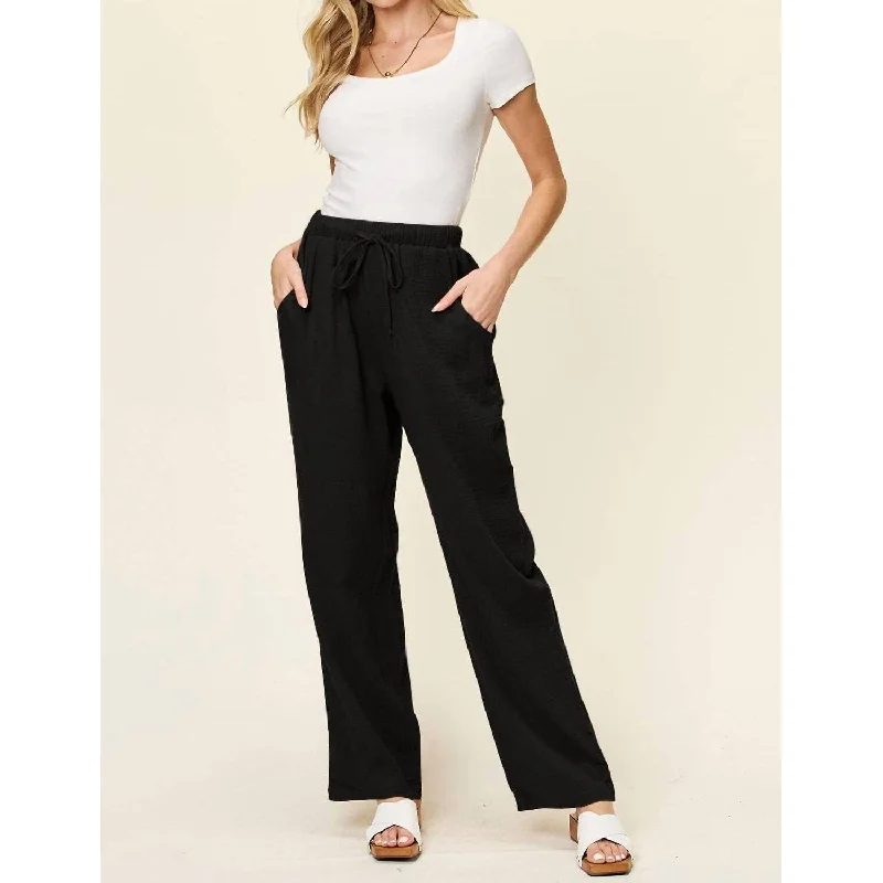 Double Take - Texture Drawstring Straight Pants