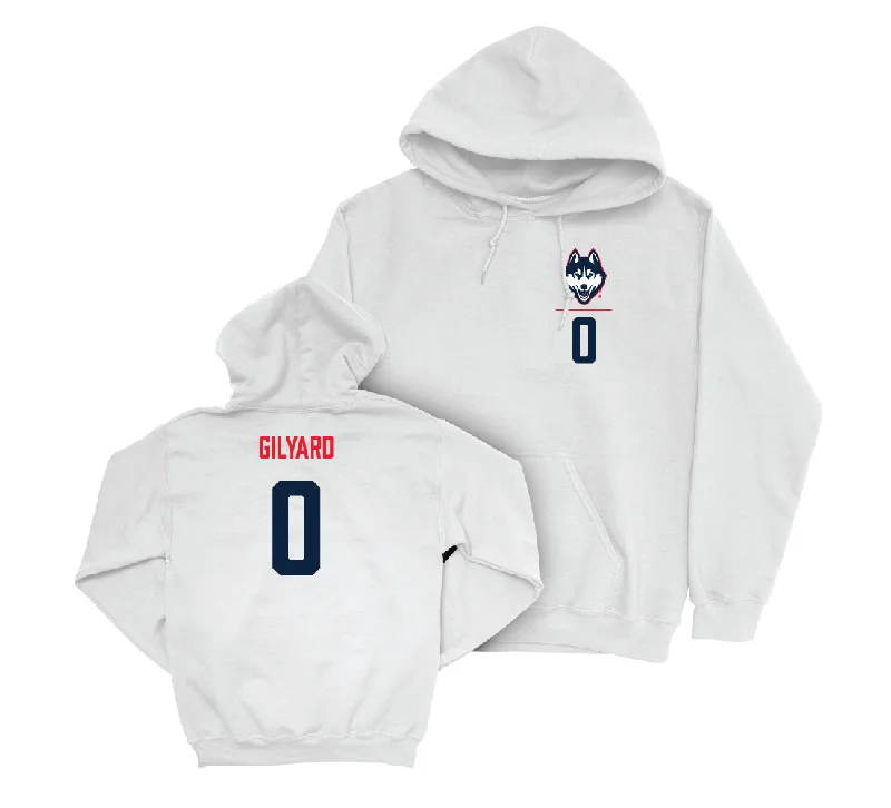 UConn Football Logo White Hoodie - Eriq Gilyard | #0