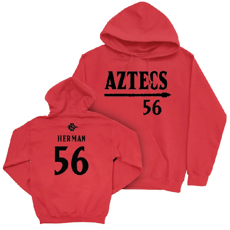 SDSU Football Red Staple Hoodie - DJ Herman  #56