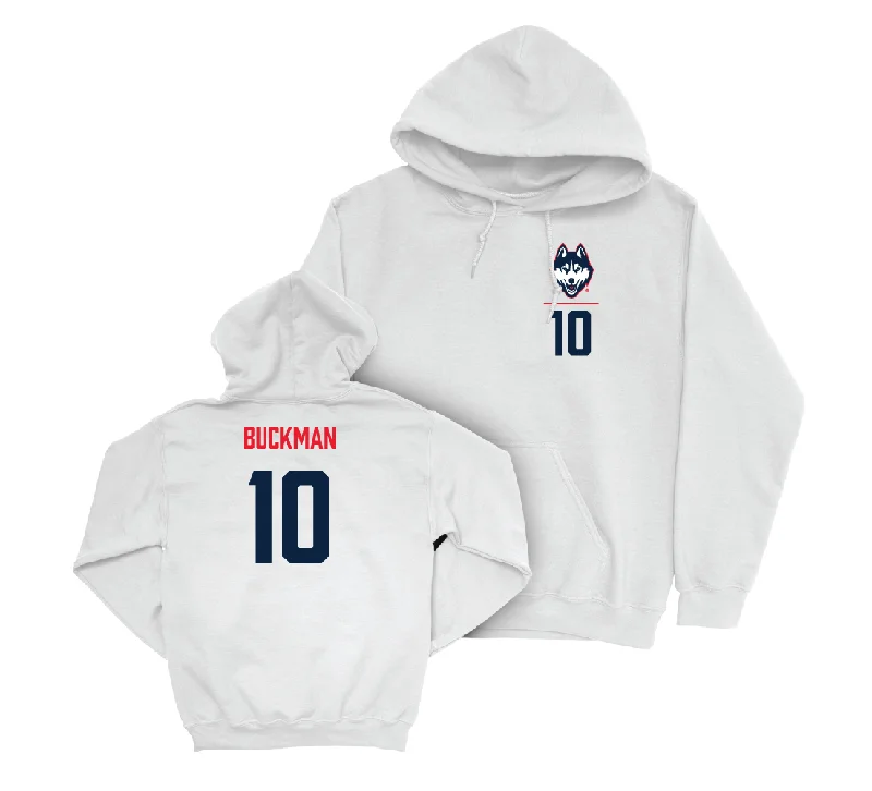 UConn Football Logo White Hoodie - Brett Buckman | #10