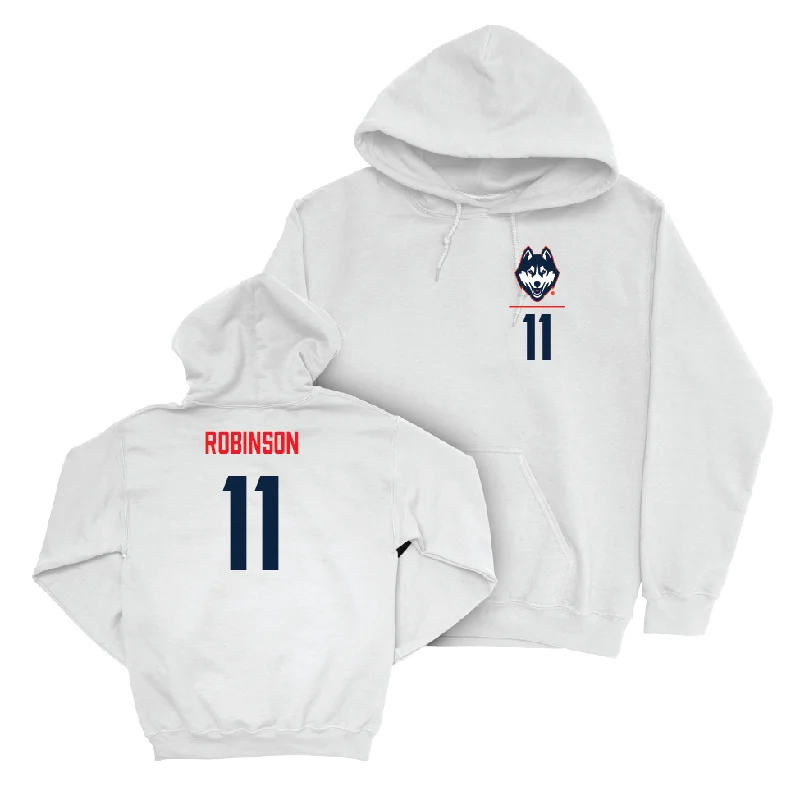 UConn Football Logo White Hoodie  - Durell Robinson