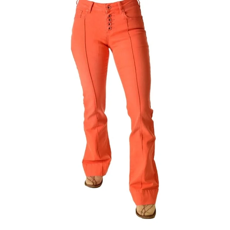 Cowgirl Tuff Western Jeans Womens Tangerine Flare Orange JTANGE