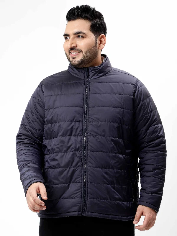 Navy Blue Reversible Puffer Plus Size Jacket