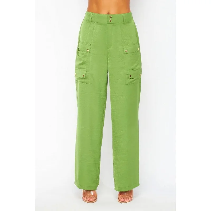 Wide Leg Satin Cargo Pants With 4 Pocket For Casual Outings