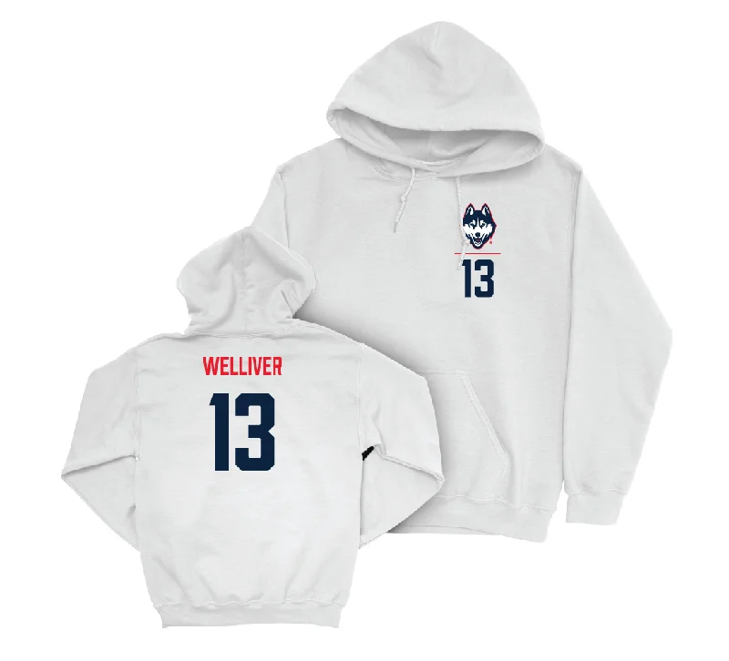 UConn Football Logo White Hoodie - Cole welliver | #13