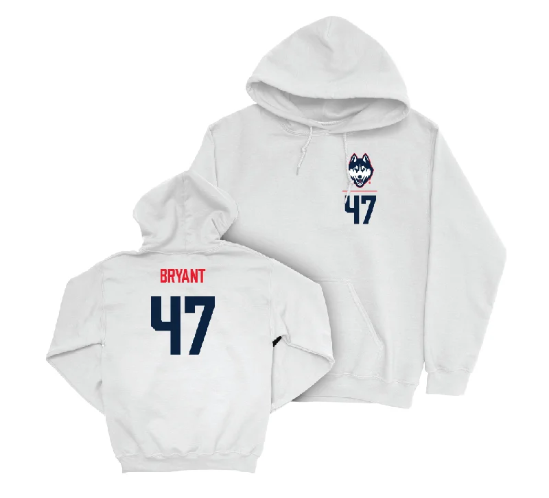 UConn Football Logo White Hoodie - Justin Bryant | #47