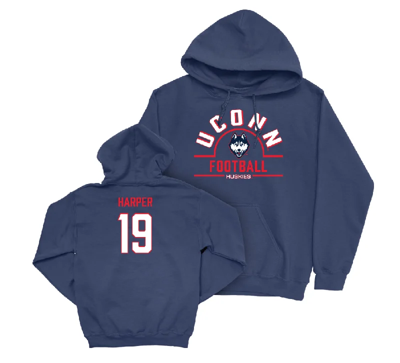 UConn Football Arch Navy Hoodie - Jackson Harper | #19