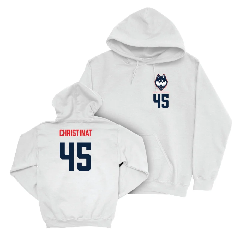 UConn Football Logo White Hoodie - Zachary Christinat | #47