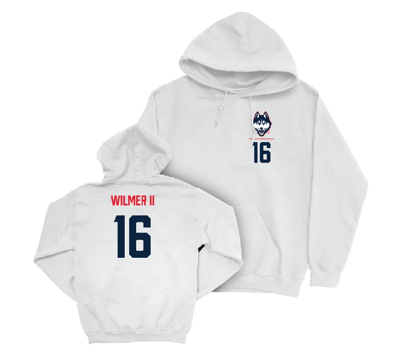 UConn Football Logo White Hoodie - Maurice Wilmer II | #16