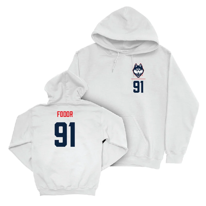 UConn Football Logo White Hoodie - Brady Fodor | #91