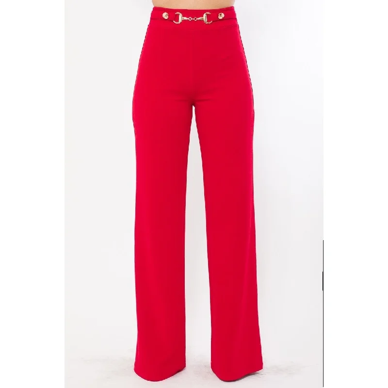 Waist Button And Buckle Detailed Fashion Pants