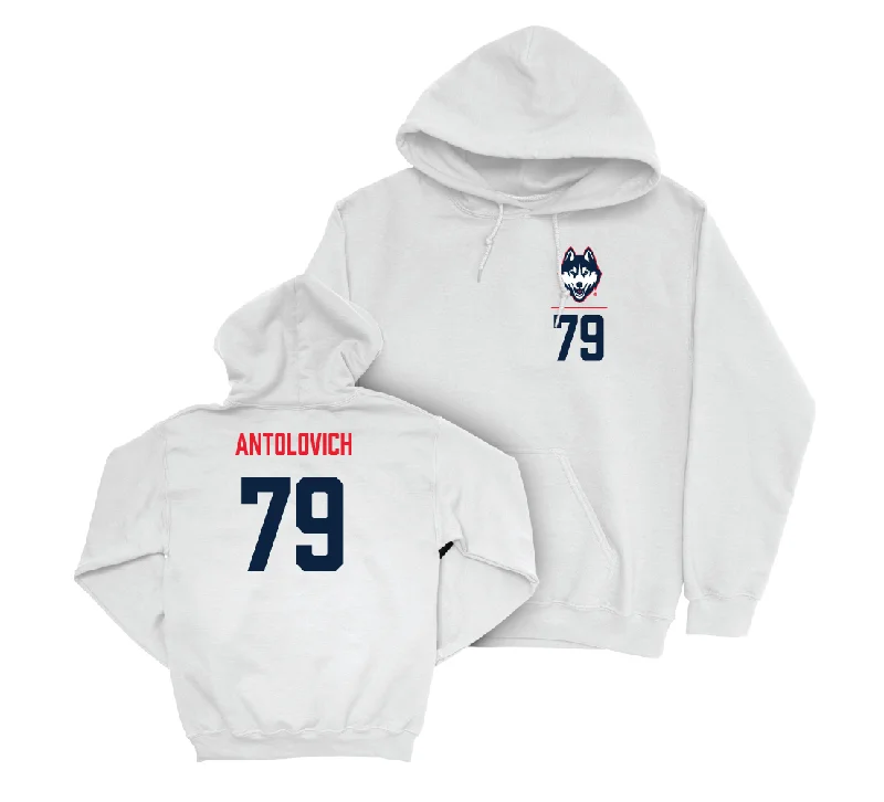 UConn Football Logo White Hoodie - Daniel Antolovich | #79