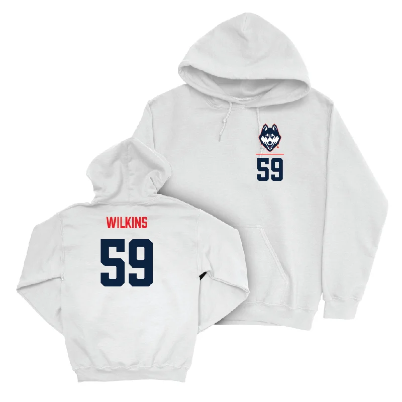 UConn Football Logo White Hoodie  - Finn Wilkins