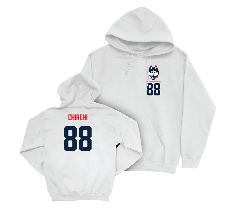 UConn Football Logo White Hoodie - Nader Chirchi | #88