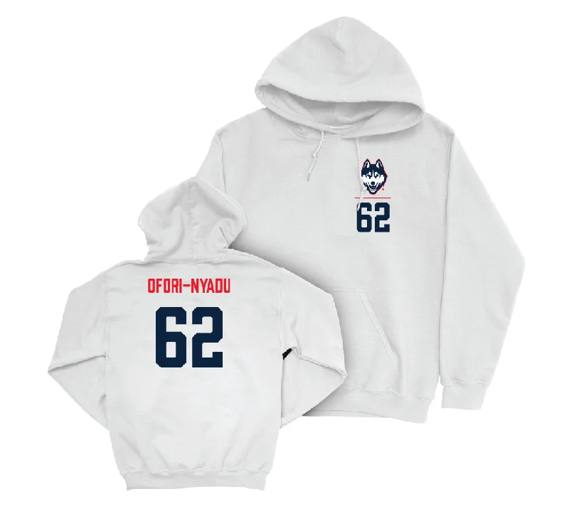 UConn Football Logo White Hoodie - Noel Ofori-Nyadu | #62