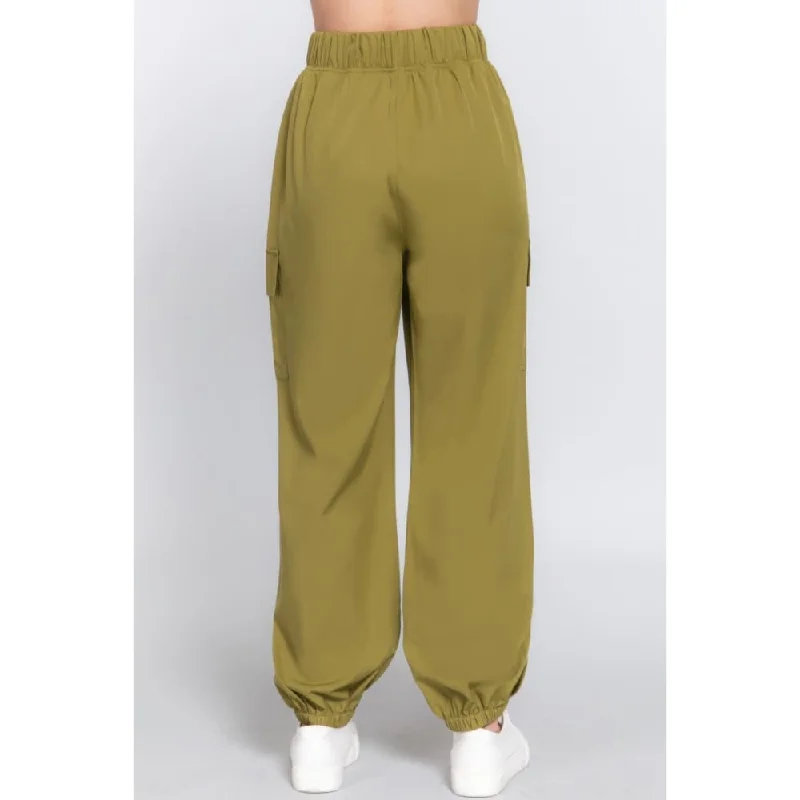 Solid Light Weight Stretch Woven Cargo Jogger Pants