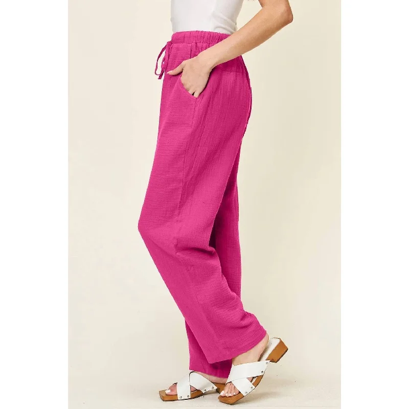 Double Take - Texture Drawstring Straight Pants