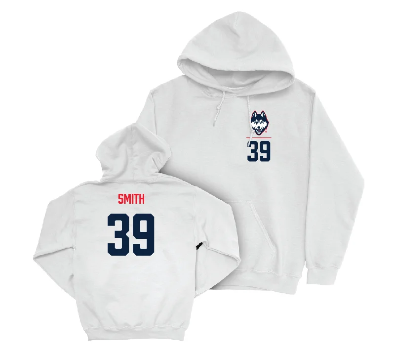 UConn Football Logo White Hoodie - Cody Smith | #39