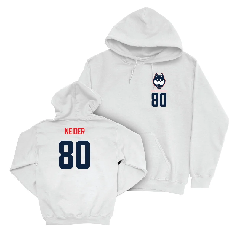 UConn Football Logo White Hoodie - John Neider | #38