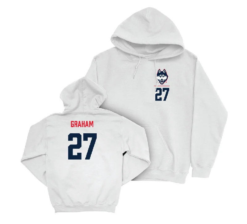 UConn Football Logo White Hoodie - Ian Graham | #27