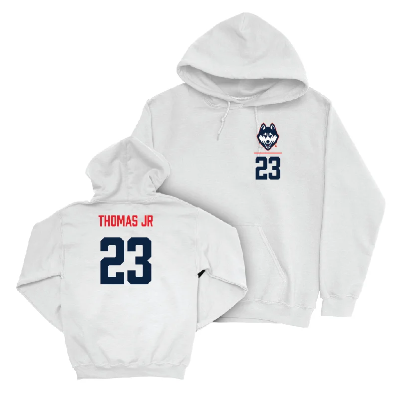 UConn Football Logo White Hoodie  - Malik Thomas jr