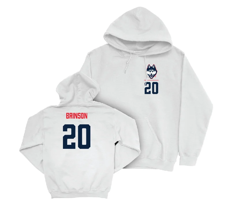 UConn Football Logo White Hoodie - D'Mon Brinson | #20