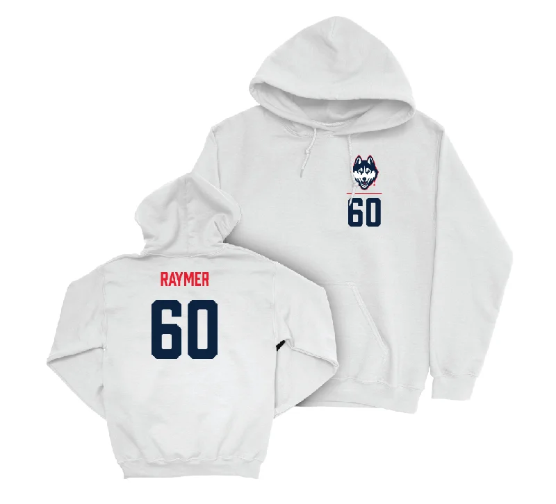 UConn Football Logo White Hoodie - Mason Raymer | #60