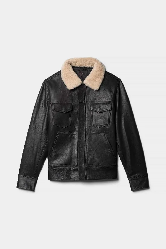 Shearling Collar Trucker Jacket | Responsible Leather