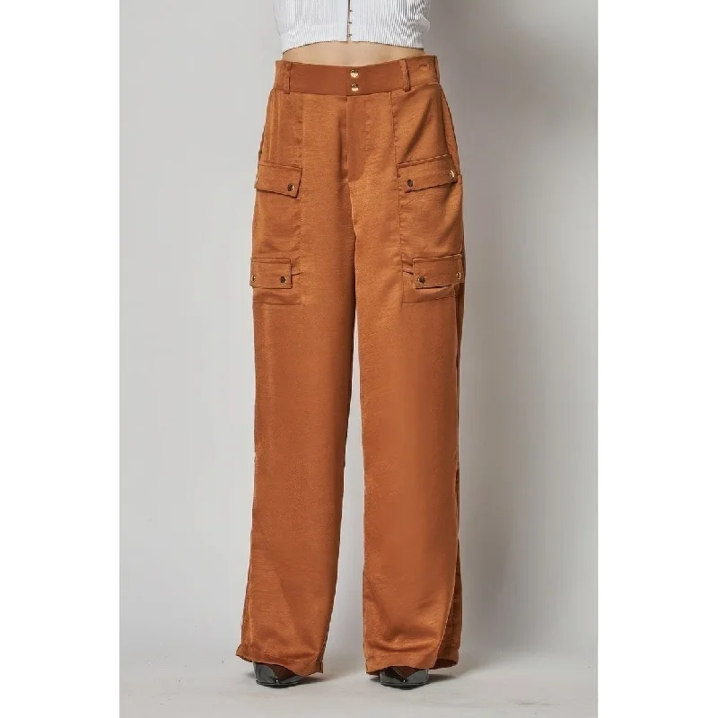 Satin Cargo Pocket Wide Leg Pants