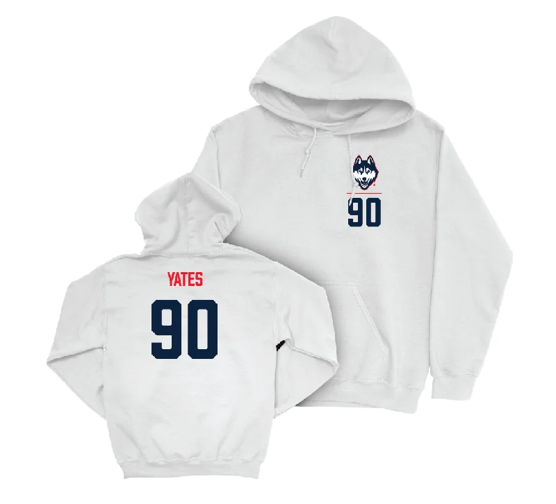 UConn Football Logo White Hoodie - Pryce Yates | #90