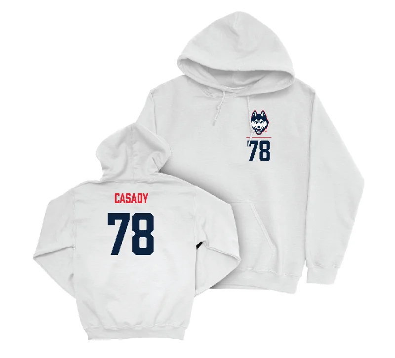 UConn Football Logo White Hoodie - Carsten Casady | #78