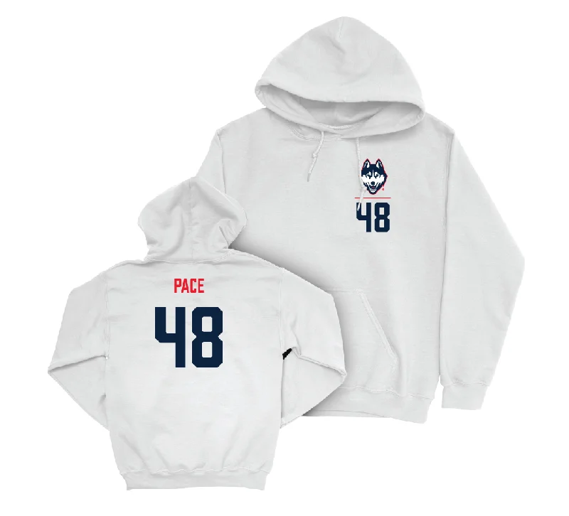 UConn Football Logo White Hoodie - Connor Pace | #48