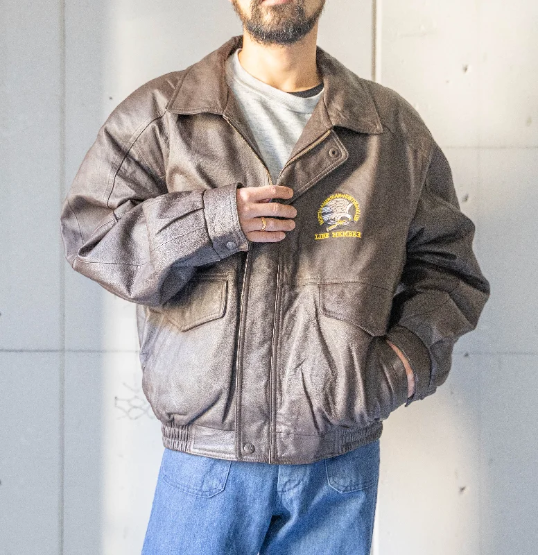 1990s brown color one point design pilot leather jacket