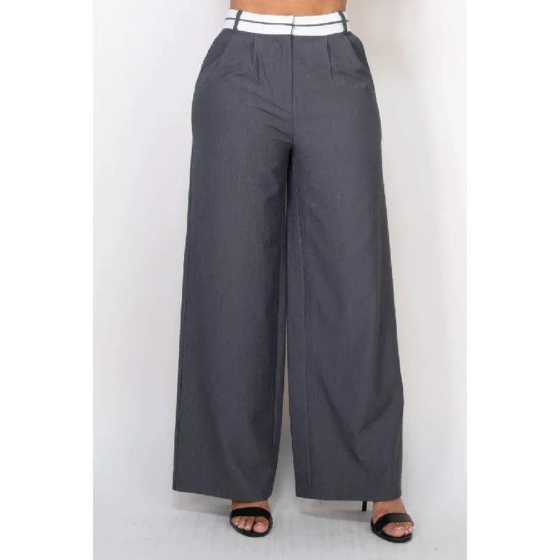 Pleated Double Waistband Pants