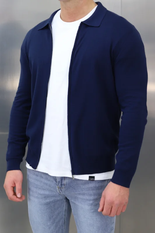 Capo Egyptian Cotton Full Zip Jacket - Navy