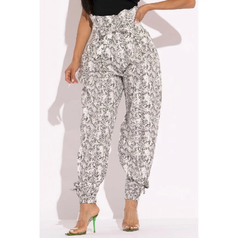 Snake Skin Printed Paper Bag Style Cargo Pants