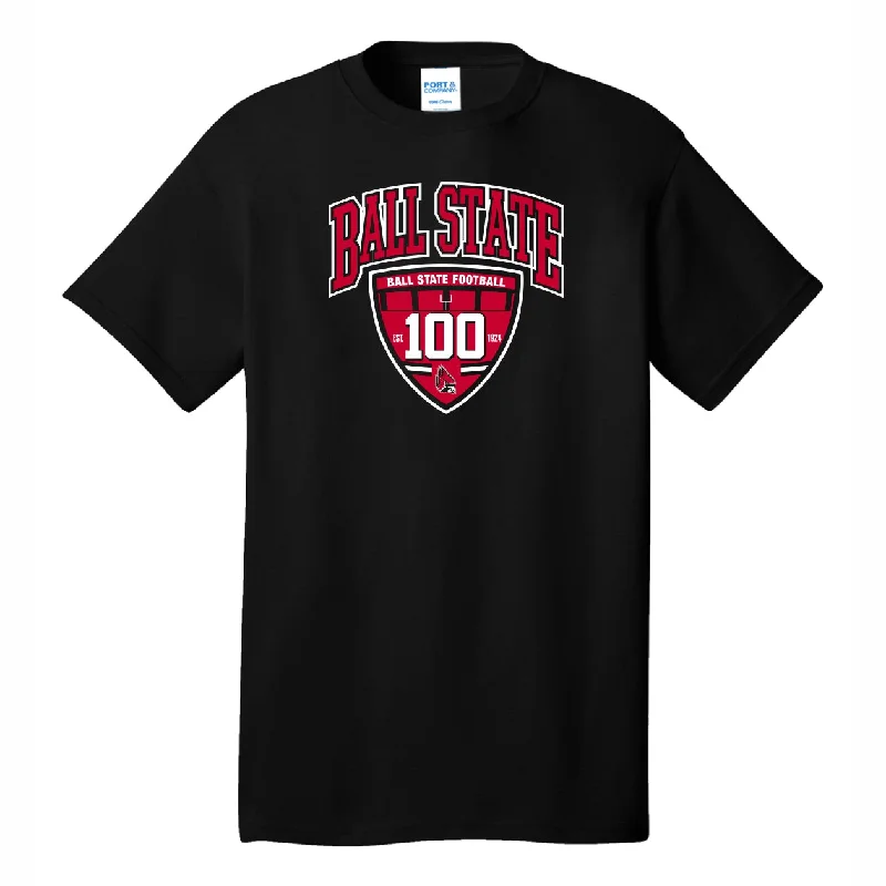 Ball State Football 2024 Black 100 Years Shield T-Shirt