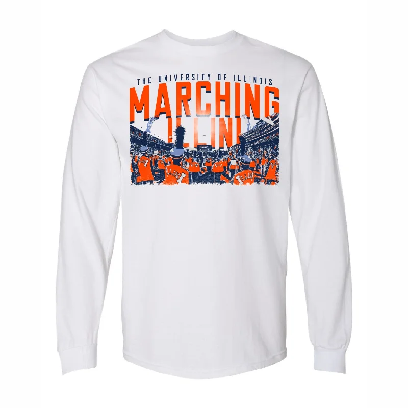 Illinois Fighting Illini Men's White Marching Illini Long-Sleeve T-Shirt