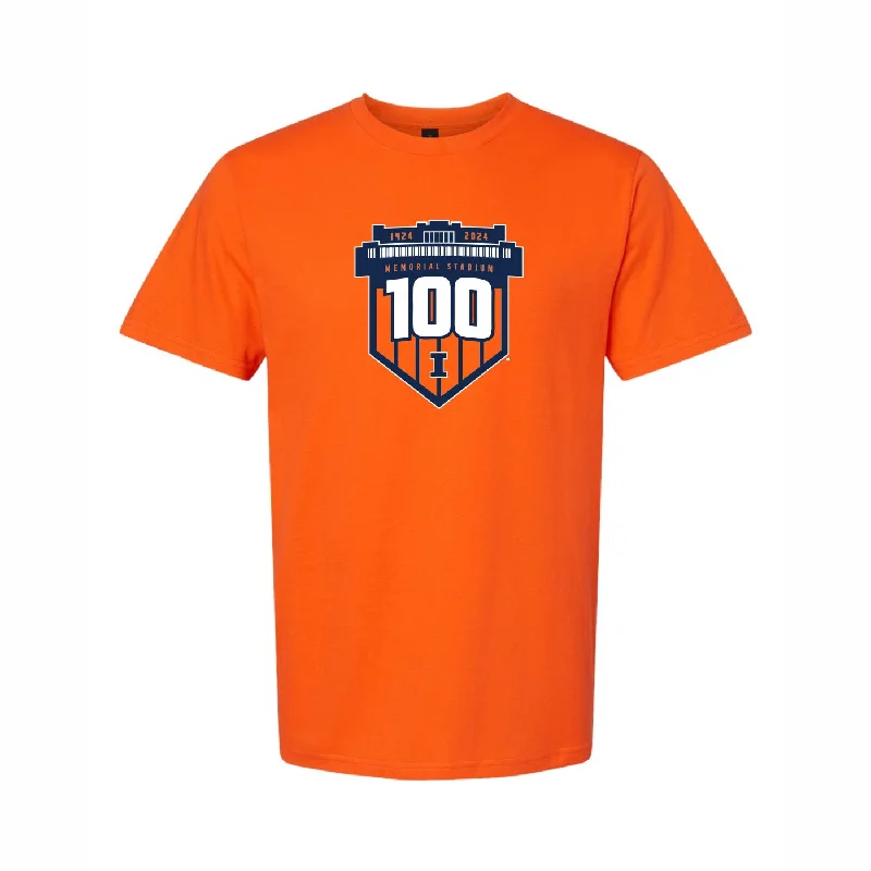 Illinois Memorial Stadium 100 Year Badge Orange T-Shirt