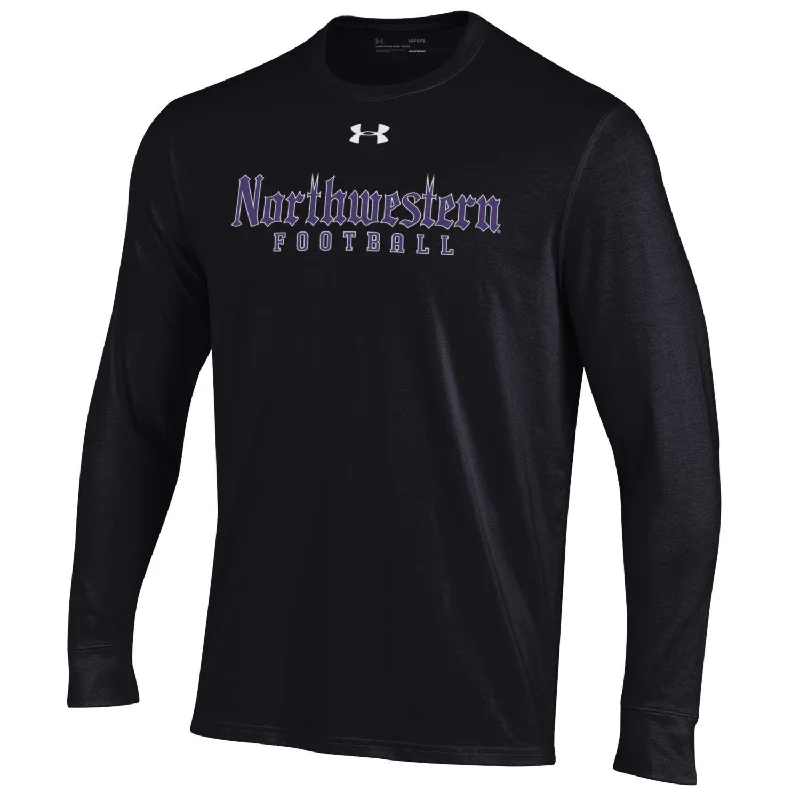 Northwestern Wildcats Men's Under Armour Gothic Football Black Long-Sleeve T-Shirt