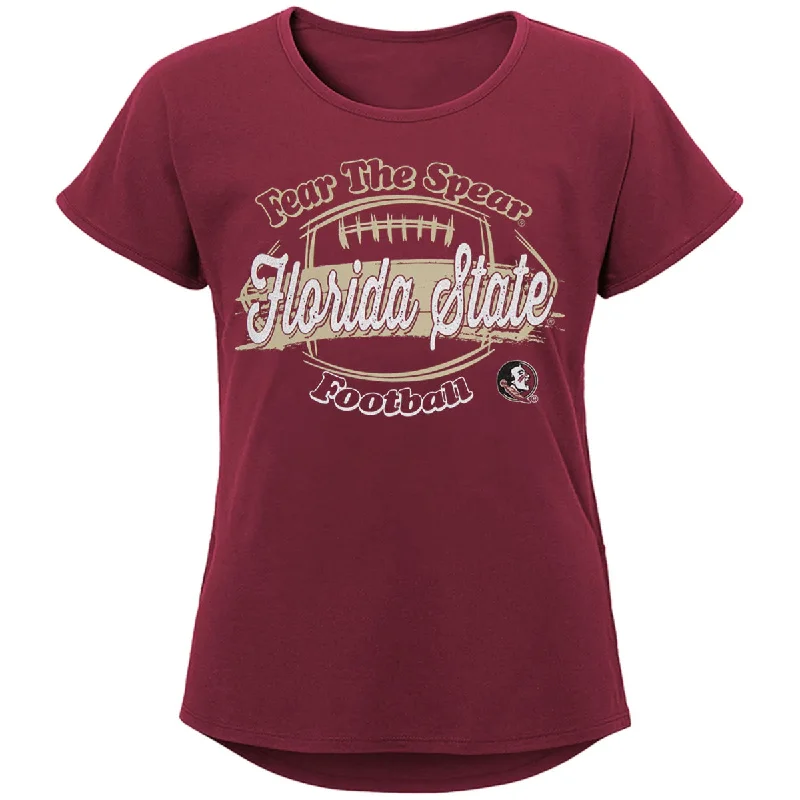 Outerstuff Youth Girl's Fear the Spear/Florida State Football Design Short Sleeve T-shirt - Garnet