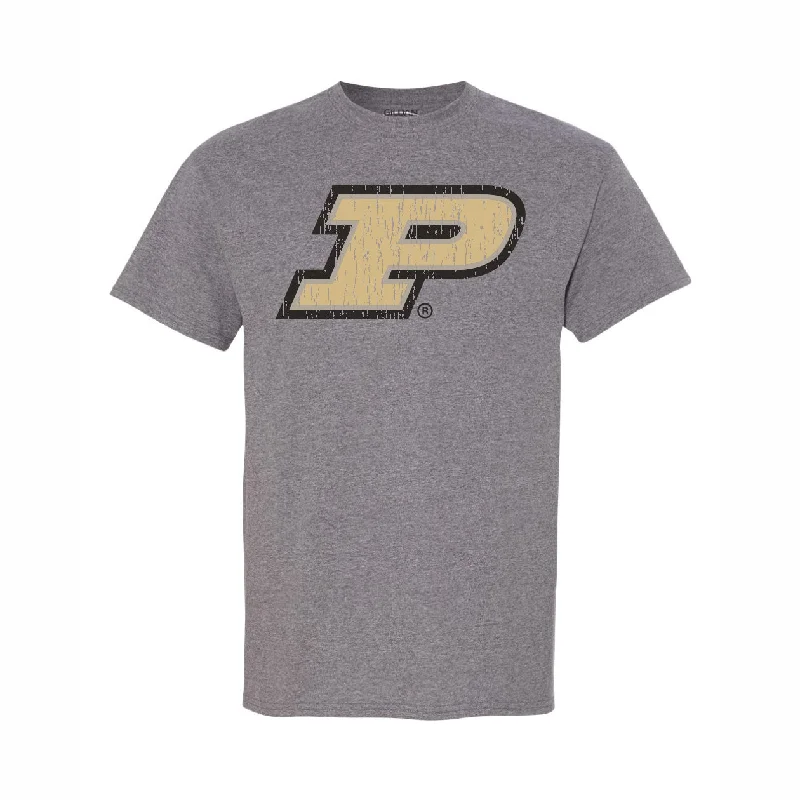 Purdue Boilermakers Heather Grey Distressed Logo Short-Sleeve T-Shirt