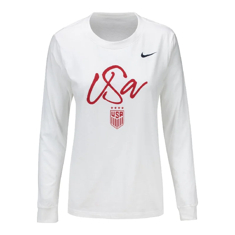 Women's Nike USWNT Script White Long Sleeve Tee