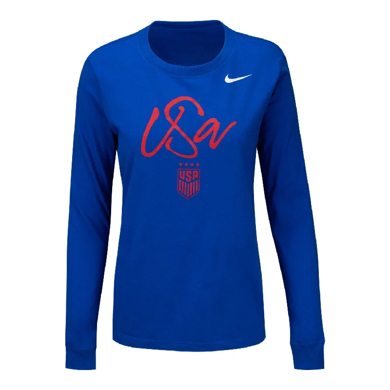 Women's Nike USWNT Script Royal Long Sleeve Tee